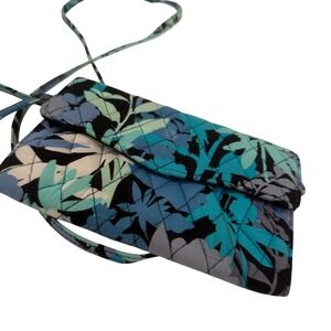 Vera Bradley Camofloral Crossbody Wallet Blue Teal Floral Quilted Bag